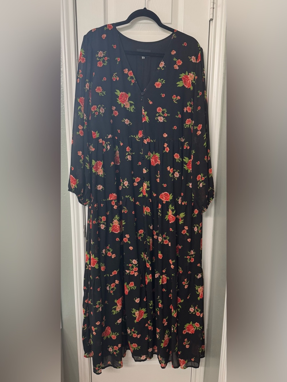 Sugarlips Black Maxi Dress with Red & Green Floral Print